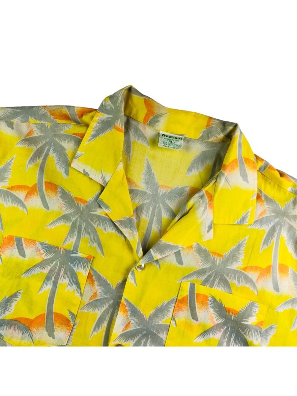 VTG Tropicana Men’s S/S Palm Tree Button Camp Shirt Yellow • USA • XL